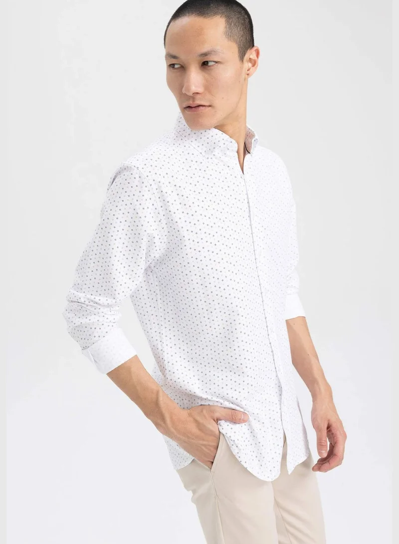 DeFacto Man Polo Neck Woven Long Sleeve Shirt