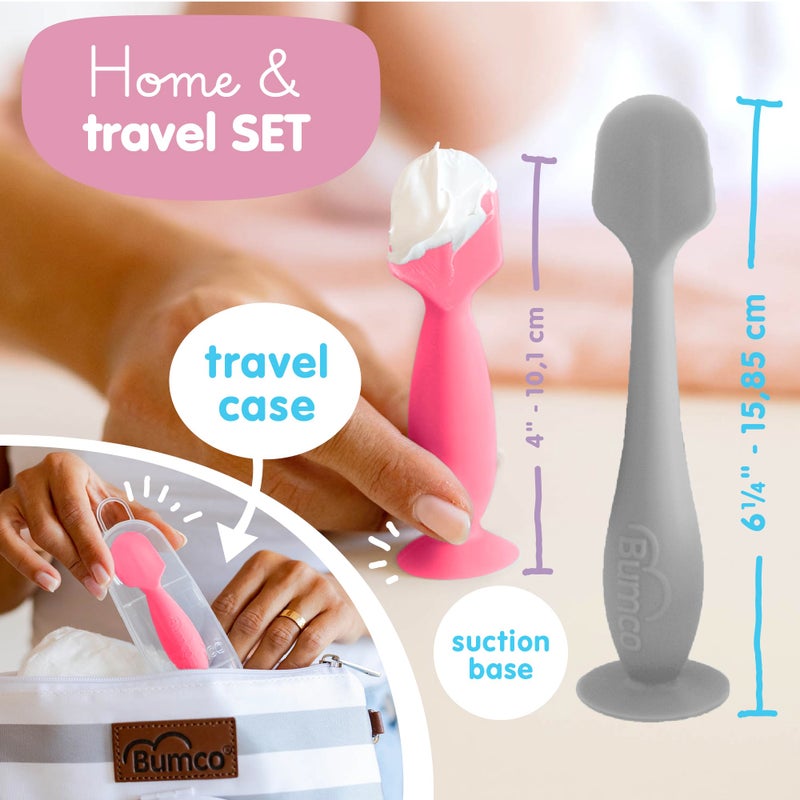 Baby Bum Brush Bumco Baby Bum Brush + Mini Diaper Cream Spatula with Case - BPA-Free Butt Spatula Baby, Soft Diaper Spatula, Baby Diaper Cream Applicator, Mom-Invented Diaper Bag Essentials, Butt Spatula - Image 3