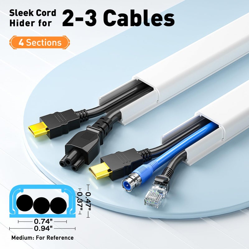 Delamu TV Cord Hider, Cord Covers for 2-3 Wires on Wall, Paintable Cable Hider Wire Covers for Cords, Easier Setup Wire Hiders for TV on Wall, Cable Cover Management to Hide Wires, W0.94H0.47in, White - Image 2