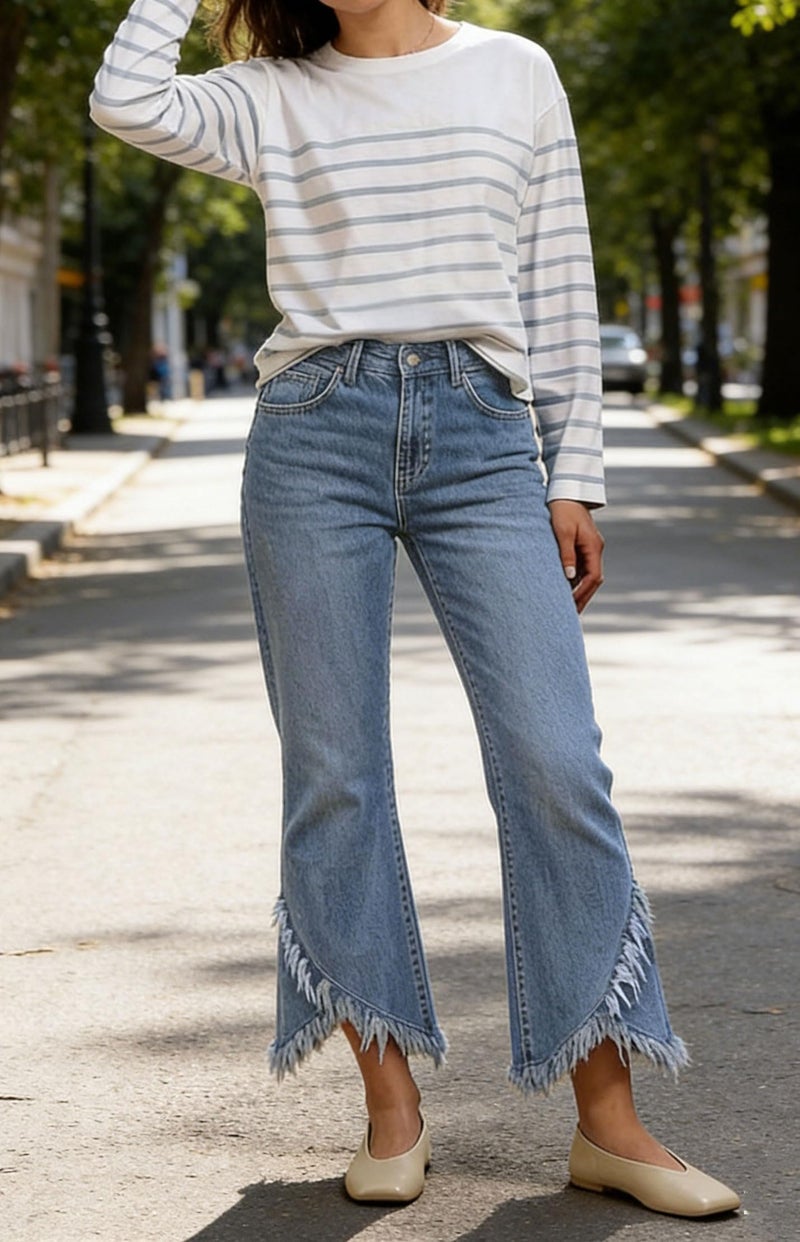 CHARTOU Women Cute Stretch Denim Jeans Ripped Distressed Frayed Hem Denim Pants Tassel Fringe Cropped Jeans (Small,Blue) - Image 5
