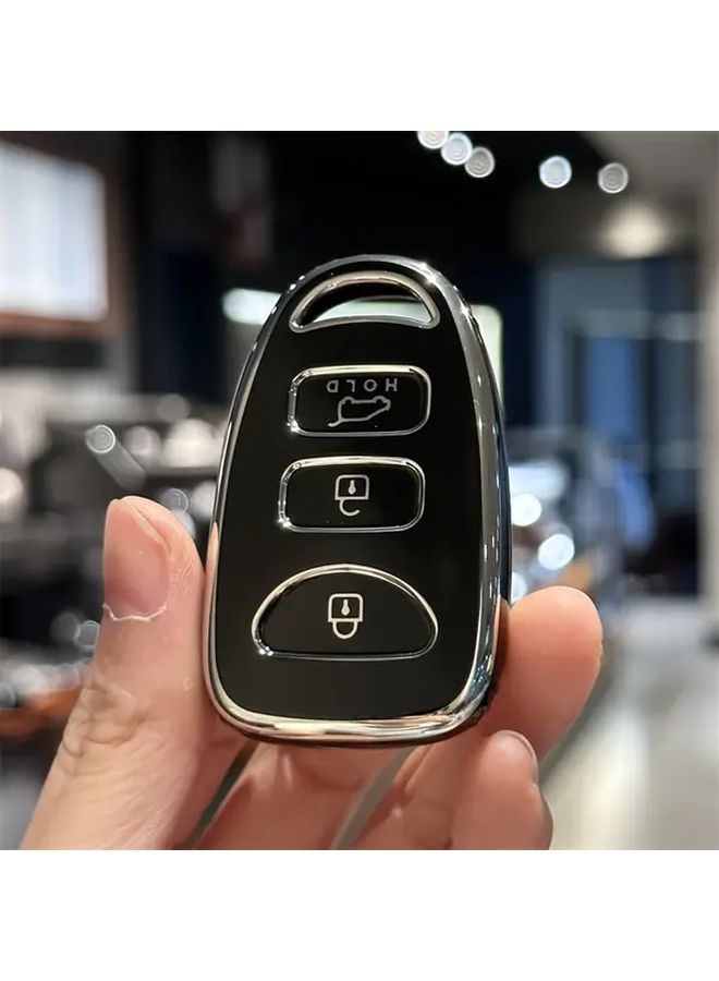 غطاء مخرج المفاتيح الآمن من TPU لهيونداي إلنترا أكسنت سوناتا كيا أوبتيما 3 أزرار لجهاز التحكم عن بعد الدخول بدون مفتاح الطوارئ، أسود متين ومرن سهل التركيب - Image 1