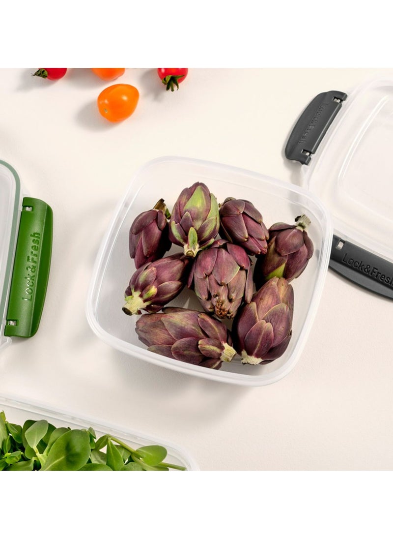 Dunya Plastik Dunia Fresh & Lock Squared 3-Piece Plastic Cans Set for Refrigerator with Airtight Lid - Storage Solution - BPA-Free | Lead-Free (350-600-1025 ML )  - Image 3