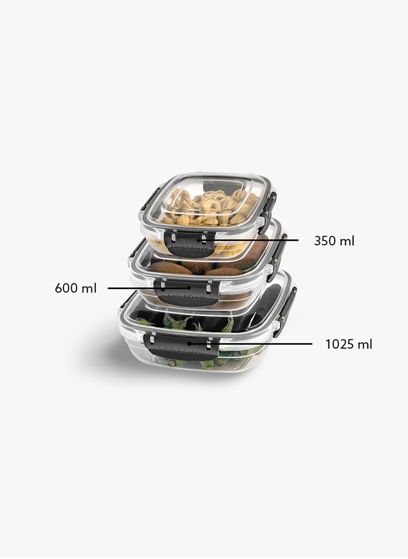 Dunya Plastik Dunia Fresh & Lock Squared 3-Piece Plastic Cans Set for Refrigerator with Airtight Lid - Storage Solution - BPA-Free | Lead-Free (350-600-1025 ML )  - Image 1