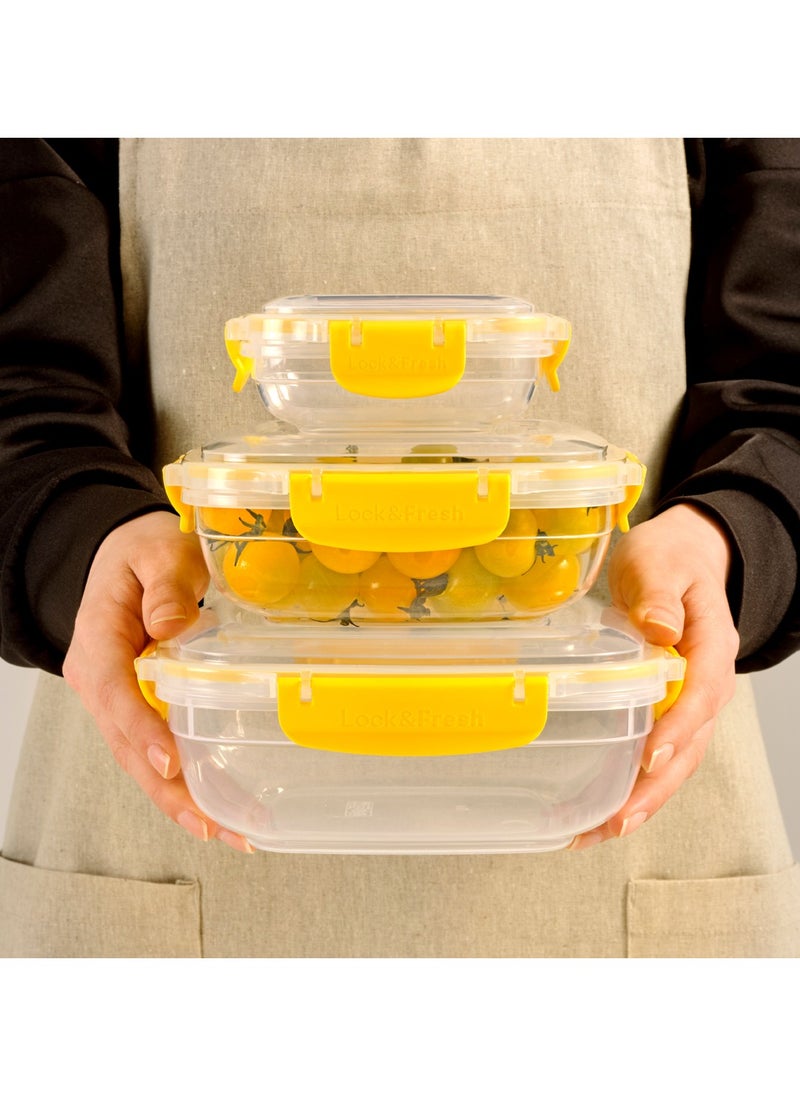 Dunya Plastik Dunia Fresh & Lock Squared 3-Piece Plastic Cans Set for Refrigerator with Airtight Lid - Storage Solution - BPA-Free | Lead-Free (350-600-1025 ML )  - Image 5
