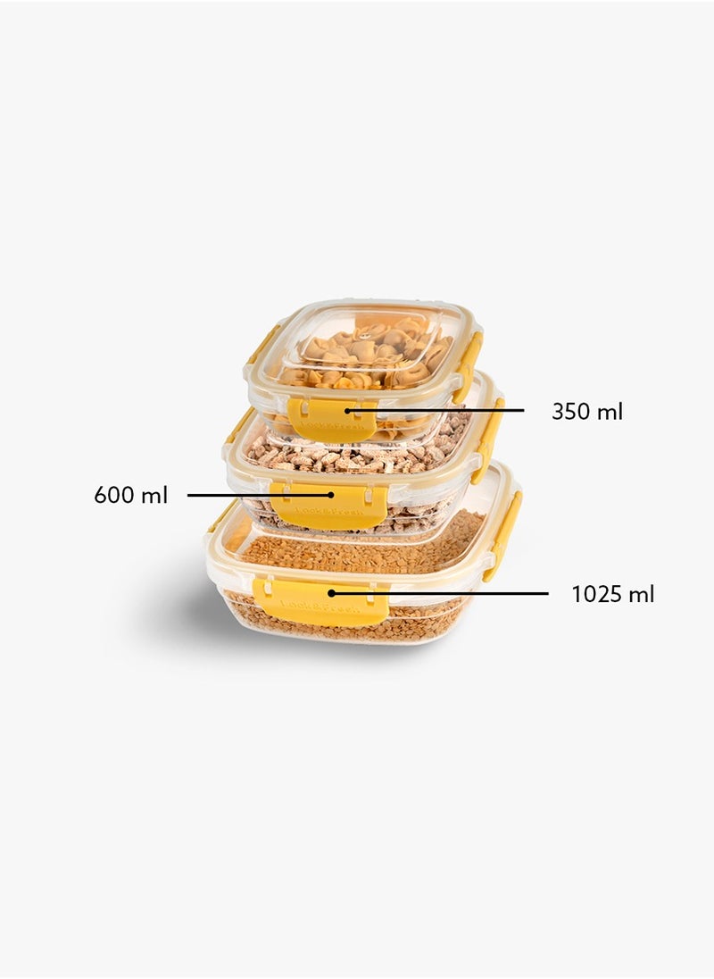 Dunya Plastik - Dunia Fresh & Lock Squared 3-Piece Plastic Cans Set for Refrigerator with Airtight Lid - Storage Solution - BPA-Free | Lead-Free (350-600-1025 ML ) - Image 1