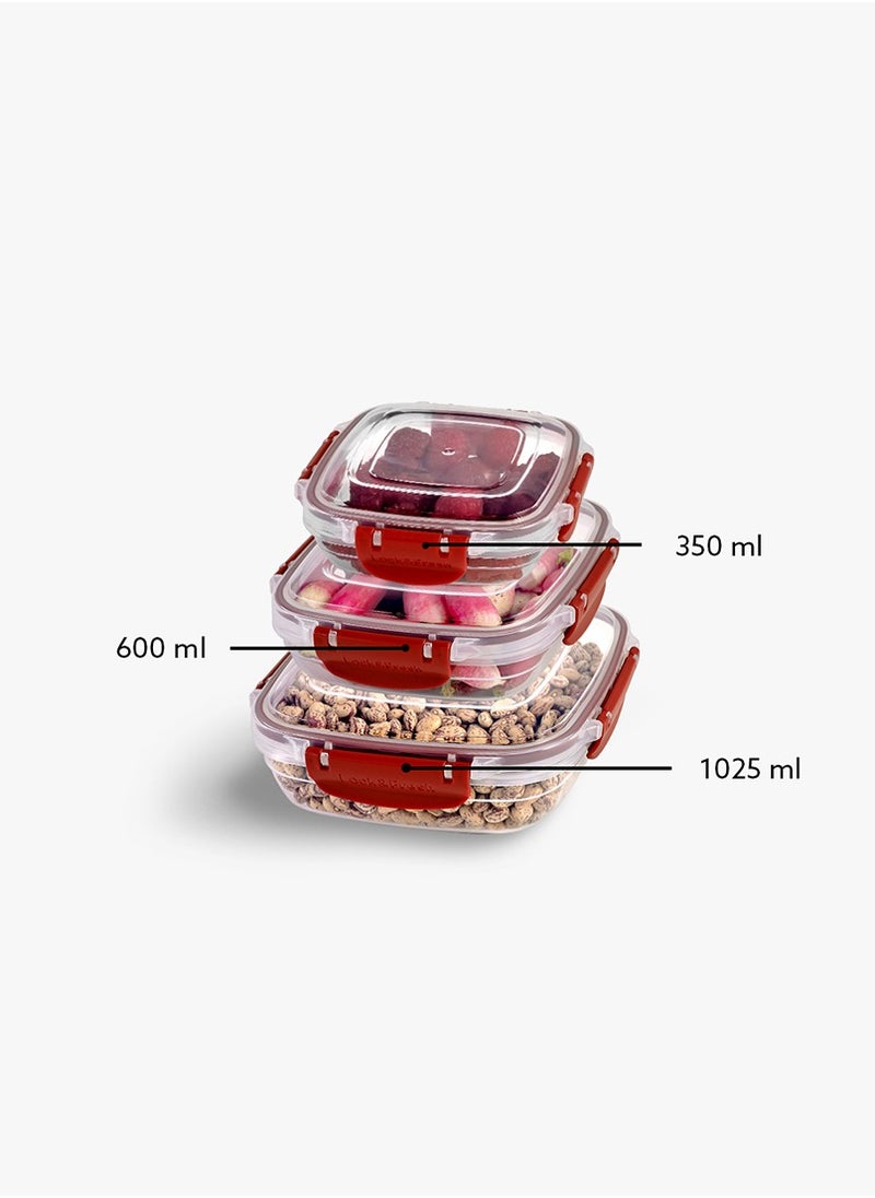 Dunya Plastik - Dunia Fresh & Lock Squared 3-Piece Plastic Cans Set for Refrigerator with Airtight Lid - Storage Solution - BPA-Free | Lead-Free (350-600-1025 ML ) - Image 1