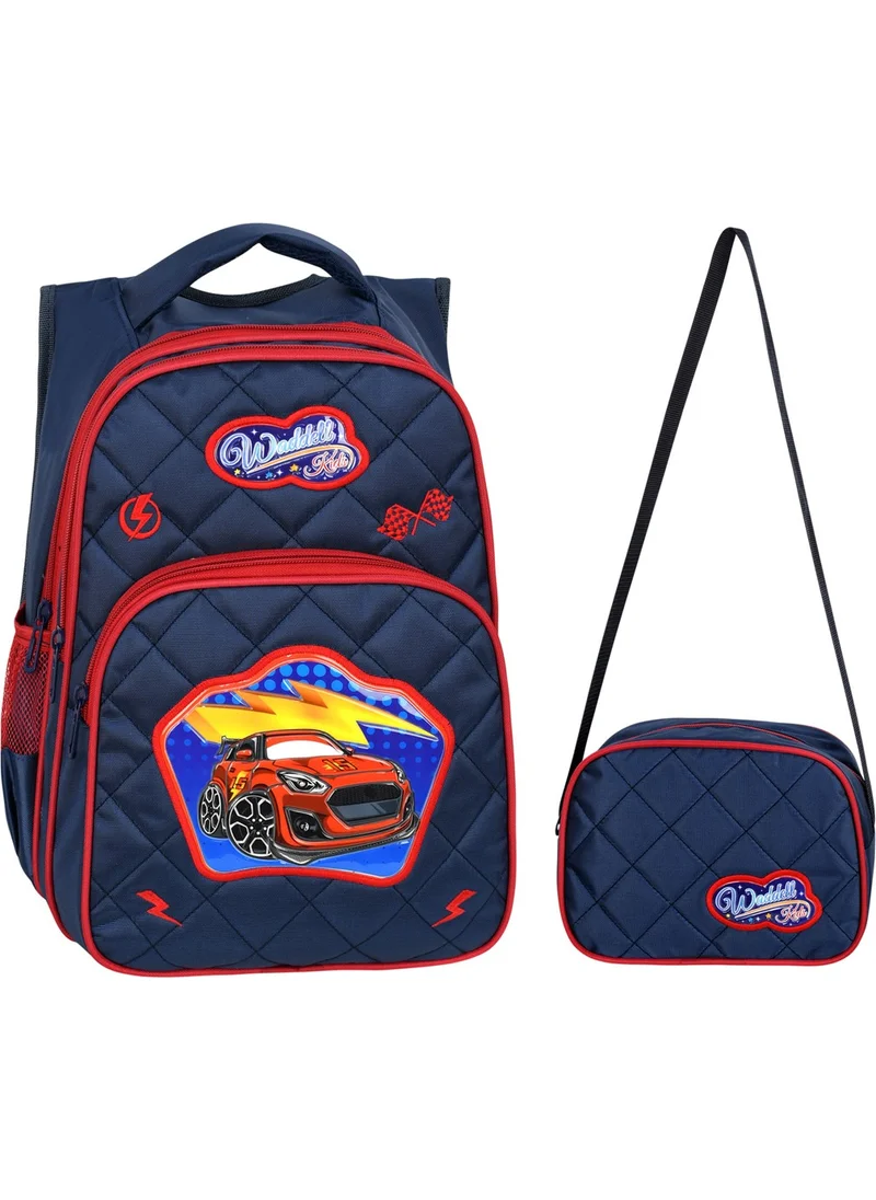واديل Licensed Car Patterned Emboss Primary School Backpack and Lunchbox