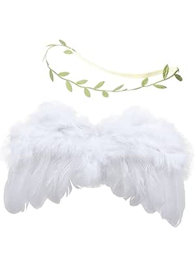 Newborn Leaf Headdress Angel Wings Set Headband Photography Props Natural Green - Image 1