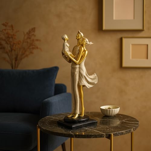 Xtore Stylish Modern Eleganct Couple Resin Romantic Figurine Statue for Home Decor (Pack of 1, Golden Brown) - Image 3