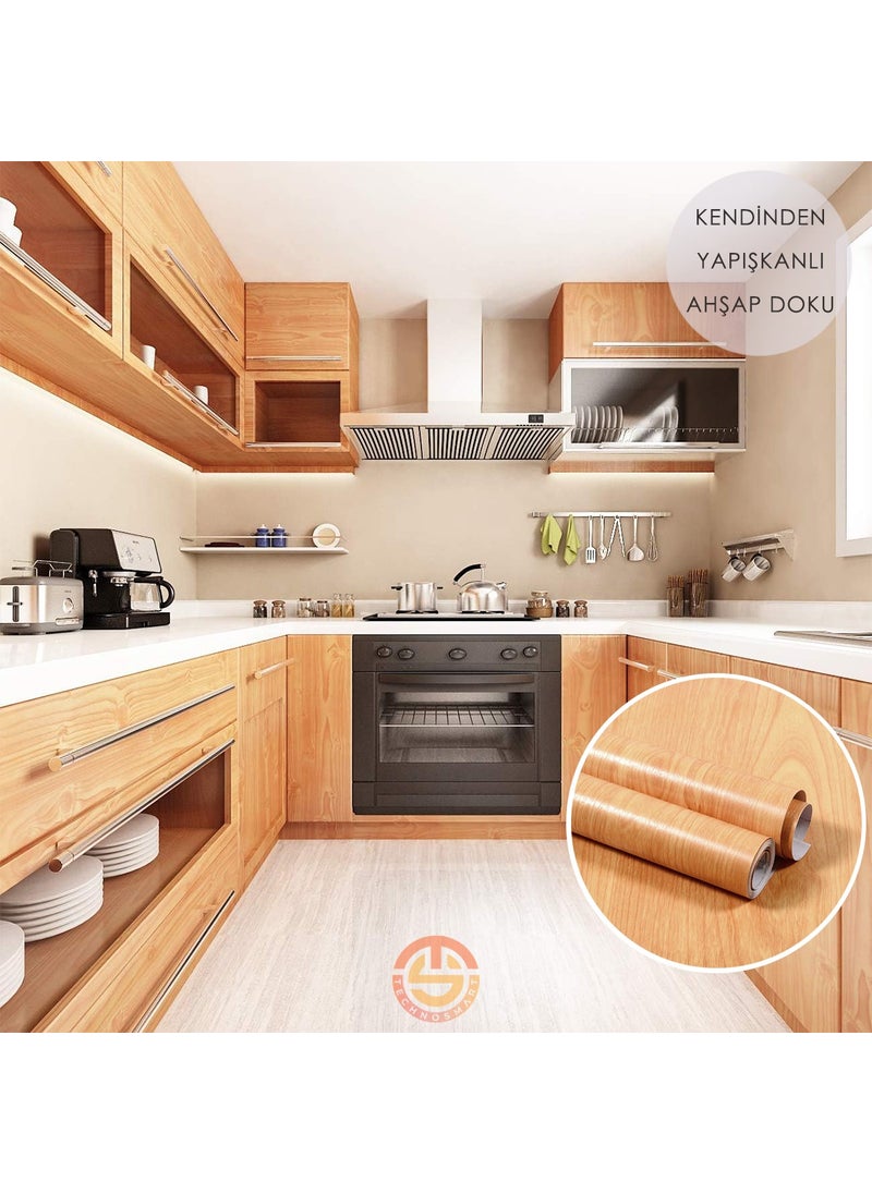 Technosmart 60CM×100CM Self Adhesive Wood Look Covering Paper Kitchen Cabinet Table Wall  - Image 2