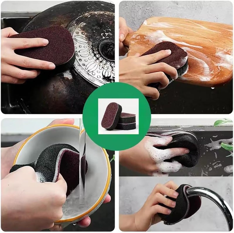KASTWAVE 5 Pcs Double-Sided Heavy Duty Sponge Cleaning Brush Set for Kitchen, Dishwashing, Rust & Tough Dirt Removal, Pot Bottom Scrub Brush, Durable Multi-Purpose Dirt Eraser - Image 5