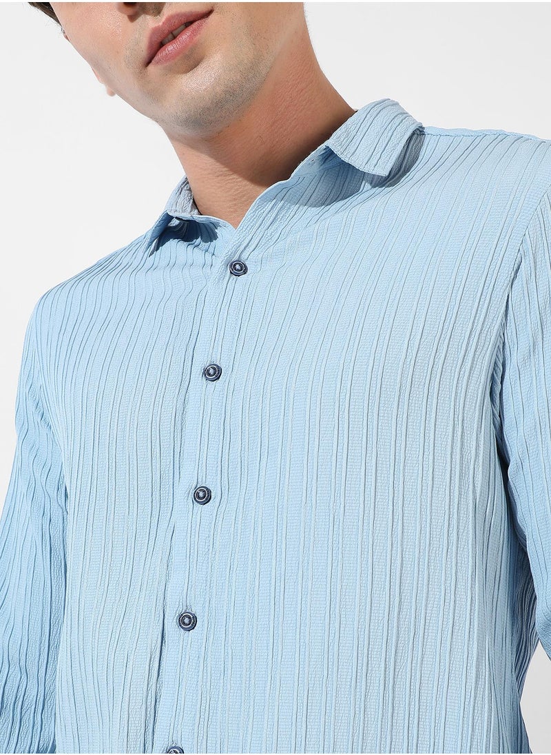 كامبوس سوترا - Men's Light Blue Textured Regular Fit Casual Shirt - Image 1