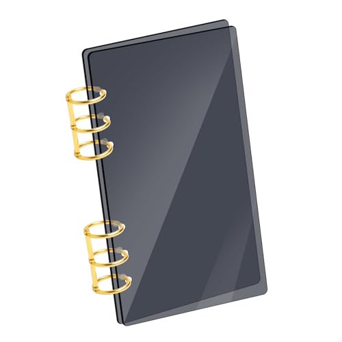 SBYURE A6 Binder Black Acrylic Notebook Cover 6-Hole Binder Notebook Refillable Planner Cover with Gold Metal Round Ring for School Meeting Travel Office - Image 1