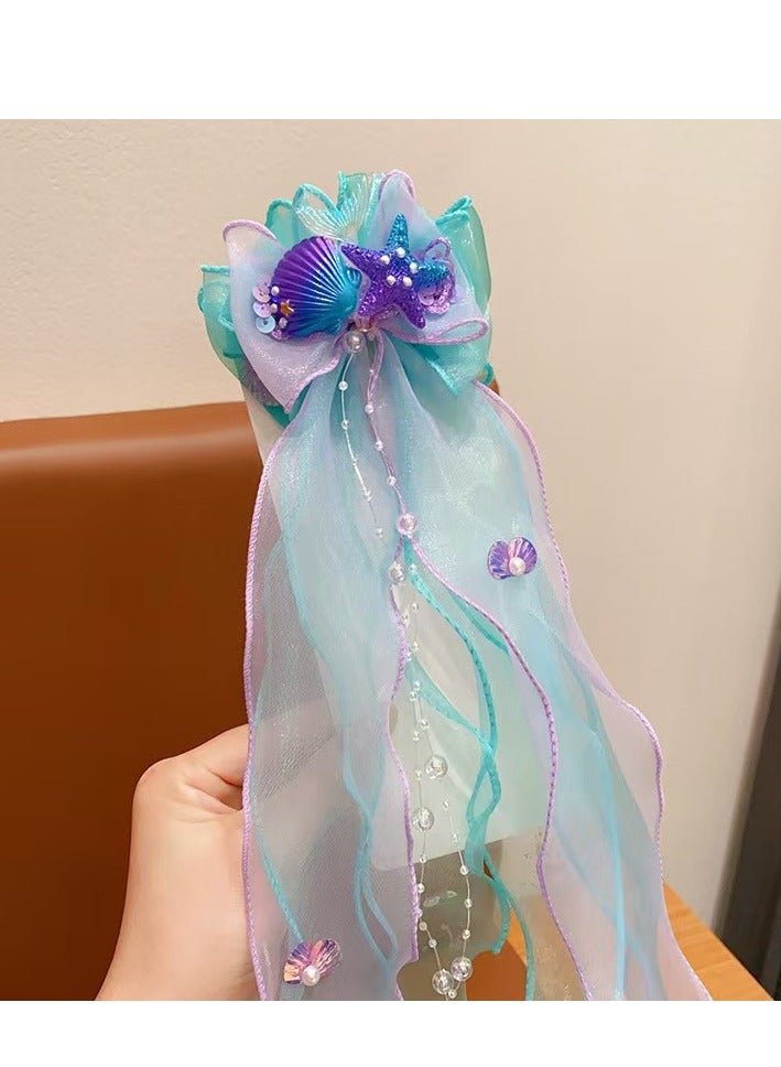 JAKTK Mermaid Princess Children's Bow Hairpin Floating Yarn Clip Little Girl Birthday Performance Hair Accessories  - Image 2