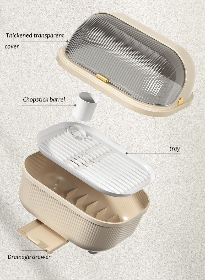 Arabest Dish Drying Rack and Drain Board with Lid Cover, Nursing Bottle Holder, Kitchen Plate Cup Dish Drying Rack Tray Cutlery Dish Drainer - Image 5