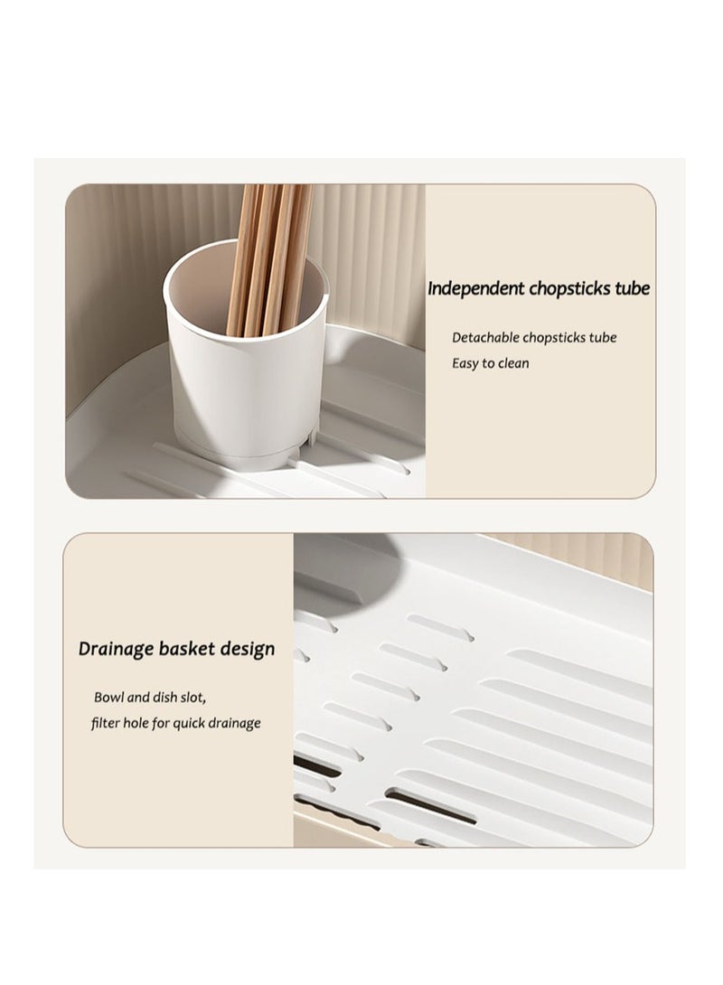 Arabest Dish Drying Rack and Drain Board with Lid Cover, Nursing Bottle Holder, Kitchen Plate Cup Dish Drying Rack Tray Cutlery Dish Drainer - Image 3