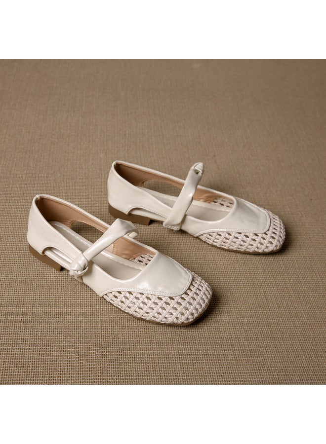 Hollow Woven Mary Jane Shoes For Women  Spring And Autum New Korean Style Fashionable Small Fragrant Flats Round Toe Shoes For Women