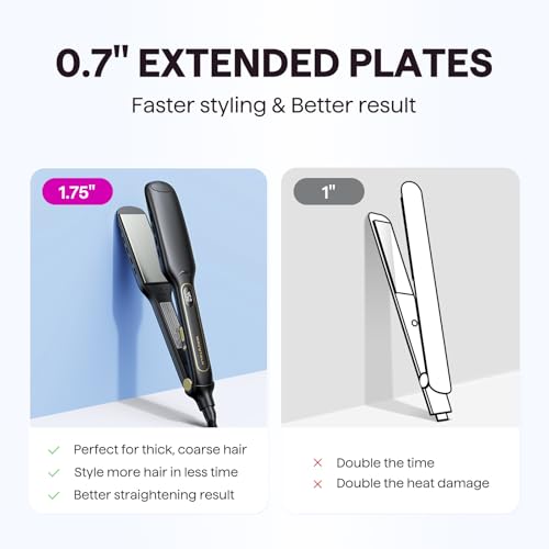 Wavytalk Wet to Straight Hair Straightener, Titanium 1.75 Inch Vent Sesh Wide Flat Iron, Straightener for Damp or Dry Hair with Dual Voltage Leave Silky & Smooth, Black - Image 5
