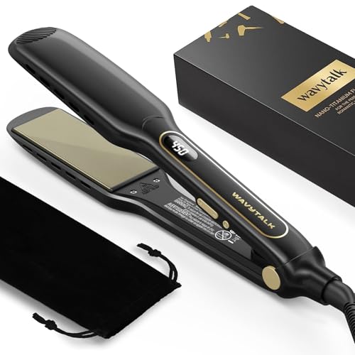 Wavytalk Wet to Straight Hair Straightener, Titanium 1.75 Inch Vent Sesh Wide Flat Iron, Straightener for Damp or Dry Hair with Dual Voltage Leave Silky & Smooth, Black - Image 1