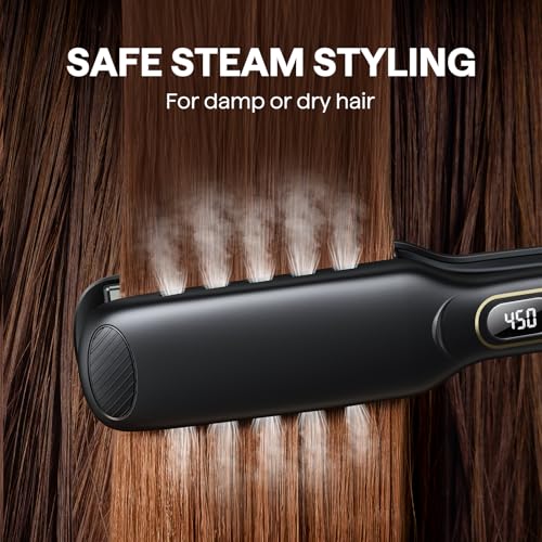 Wavytalk Wet to Straight Hair Straightener, Titanium 1.75 Inch Vent Sesh Wide Flat Iron, Straightener for Damp or Dry Hair with Dual Voltage Leave Silky & Smooth, Black - Image 4