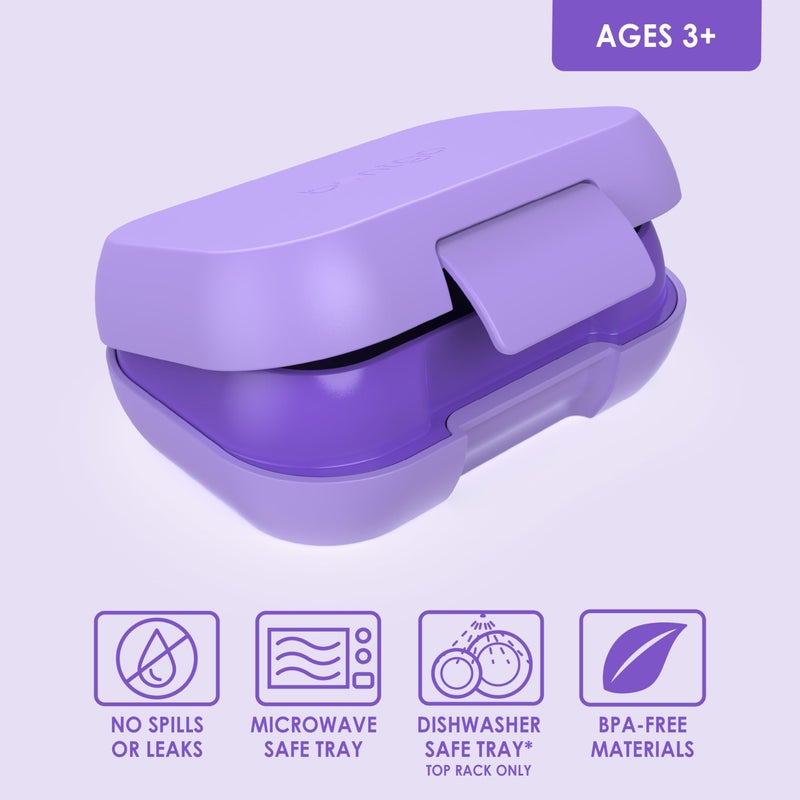Bentgo Kids Snack - 2 Compartment Leak-Proof Bento Box Container for Snacks and Small Meals, Easy-Open Latch, Dishwasher Safe, BPA-Free for School, Daycare, & Sports - Ideal for Ages 3+ (Purple) - Image 3
