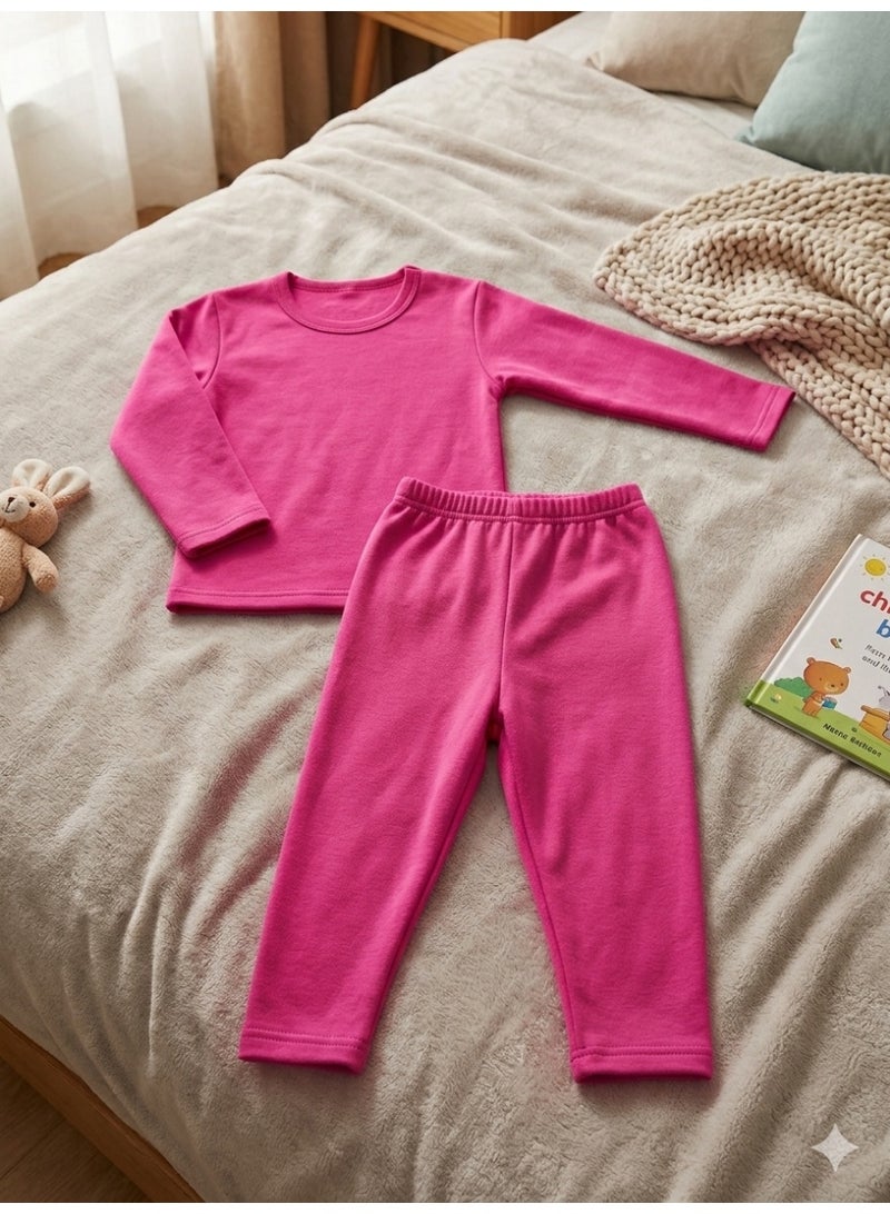 Nawaem Soft Girls' Thermal Pajama Set, Fuchsia - Image 1