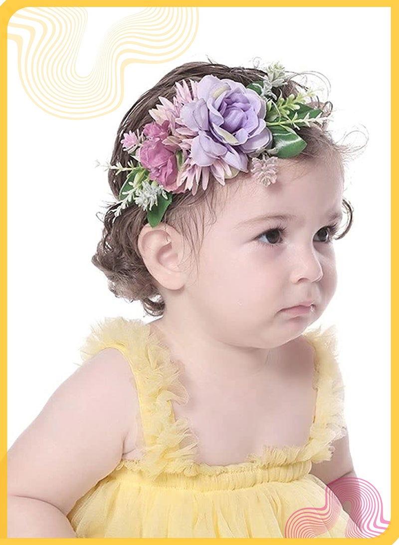 She&Little 6 Pack Floral Baby Nylon Headbands , Super Soft Stretchy Hair Bands for Newborns, Infants, Toddlers, Girls , Rose Daisy Flower Design, Comfortable & Stylish Hair Accessories - Image 2