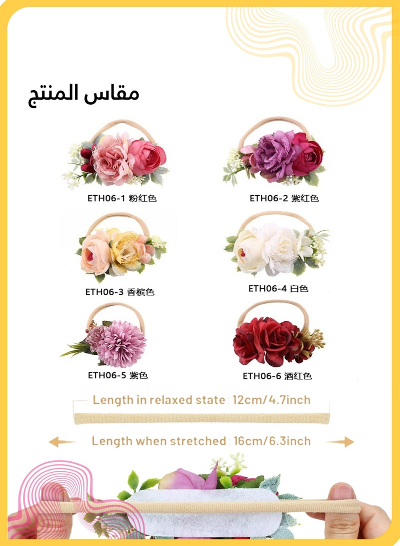 She&Little 6 Pack Floral Baby Nylon Headbands , Super Soft Stretchy Hair Bands for Newborns, Infants, Toddlers, Girls , Rose Daisy Flower Design, Comfortable & Stylish Hair Accessories - Image 5
