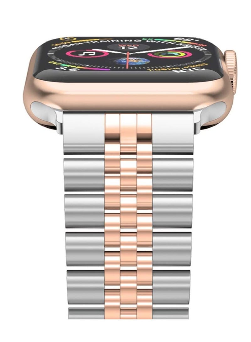 ELTRAZONE Compatible with Apple Watch Band 41mm 40mm 38mm, Stainless Steel Heavy Band with Butterfly Folding Clasp Link Bracelet for iWatch Series8/7/6/SE Series 5/4/3/Men Women ,Silver/Rose Gold - Image 1