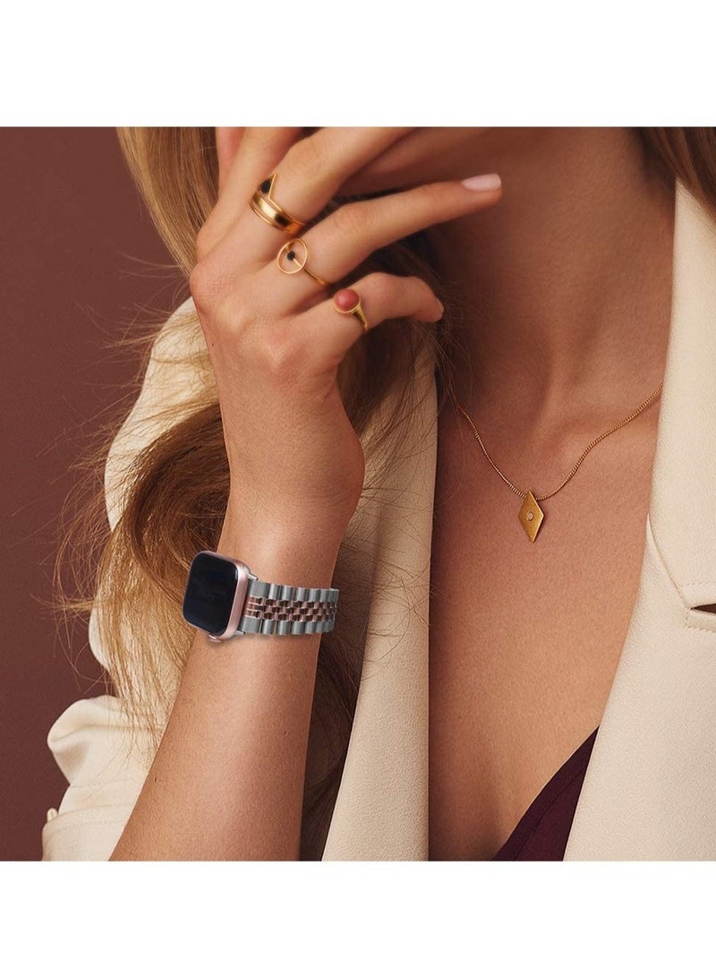 ELTRAZONE Compatible with Apple Watch Band 41mm 40mm 38mm, Stainless Steel Heavy Band with Butterfly Folding Clasp Link Bracelet for iWatch Series8/7/6/SE Series 5/4/3/Men Women ,Silver/Rose Gold - Image 3