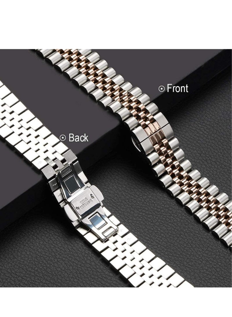 ELTRAZONE Compatible with Apple Watch Band 41mm 40mm 38mm, Stainless Steel Heavy Band with Butterfly Folding Clasp Link Bracelet for iWatch Series8/7/6/SE Series 5/4/3/Men Women ,Silver/Rose Gold - Image 5