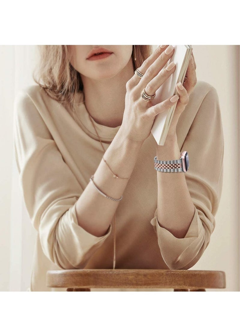 ELTRAZONE Compatible with Apple Watch Band 41mm 40mm 38mm, Stainless Steel Heavy Band with Butterfly Folding Clasp Link Bracelet for iWatch Series8/7/6/SE Series 5/4/3/Men Women ,Silver/Rose Gold - Image 4