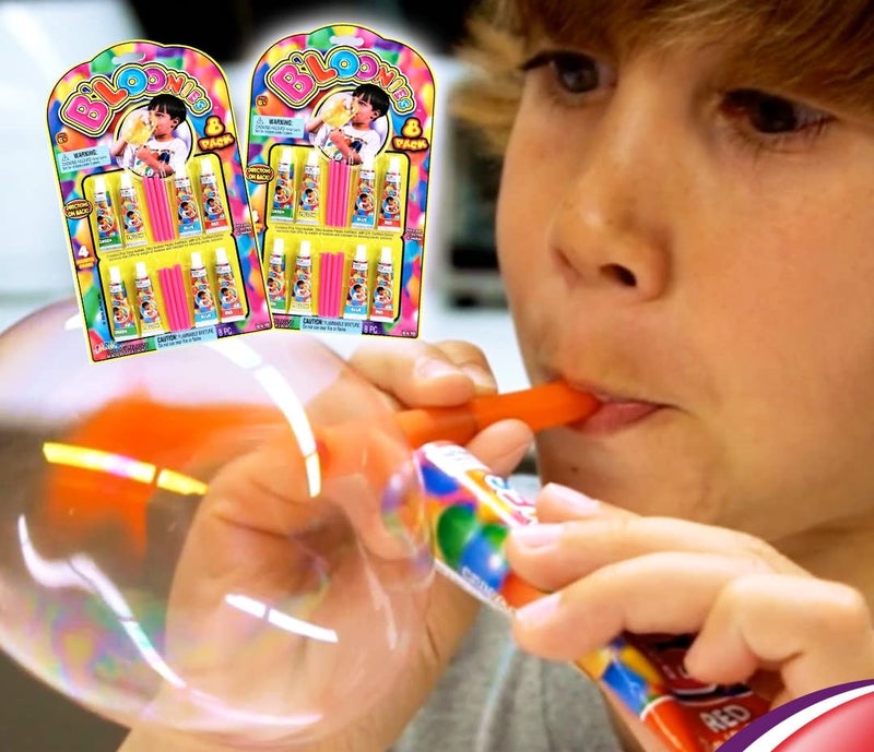 JA-RU Bloonies Magic Plastic Bubbles Balloons Variety Pack (8 Tubes per Pack)| Kids Super Elastic | Blow Up Balloons with Straw | Party Favors and Gifts Fidget Toy. 774-1A - Image 3