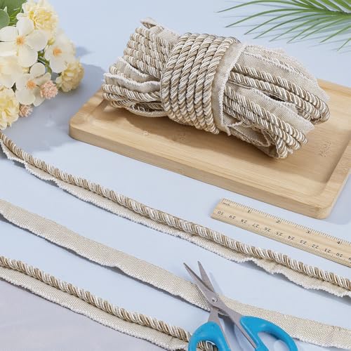 FINGERINSPIRE 13.7 Yards Twisted Lip Cord Trim, Twisted Cord Trim Ribbon 16mm, Polyester Twisted Trim Cord Rope Embellishment for Home Decor, Upholstery Curtain Tieback, Antique White - Image 5