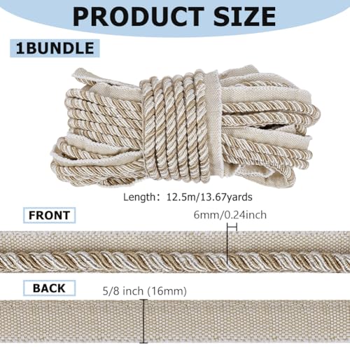 FINGERINSPIRE 13.7 Yards Twisted Lip Cord Trim, Twisted Cord Trim Ribbon 16mm, Polyester Twisted Trim Cord Rope Embellishment for Home Decor, Upholstery Curtain Tieback, Antique White - Image 2