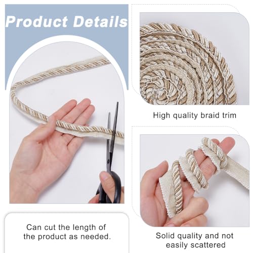 FINGERINSPIRE 13.7 Yards Twisted Lip Cord Trim, Twisted Cord Trim Ribbon 16mm, Polyester Twisted Trim Cord Rope Embellishment for Home Decor, Upholstery Curtain Tieback, Antique White - Image 4