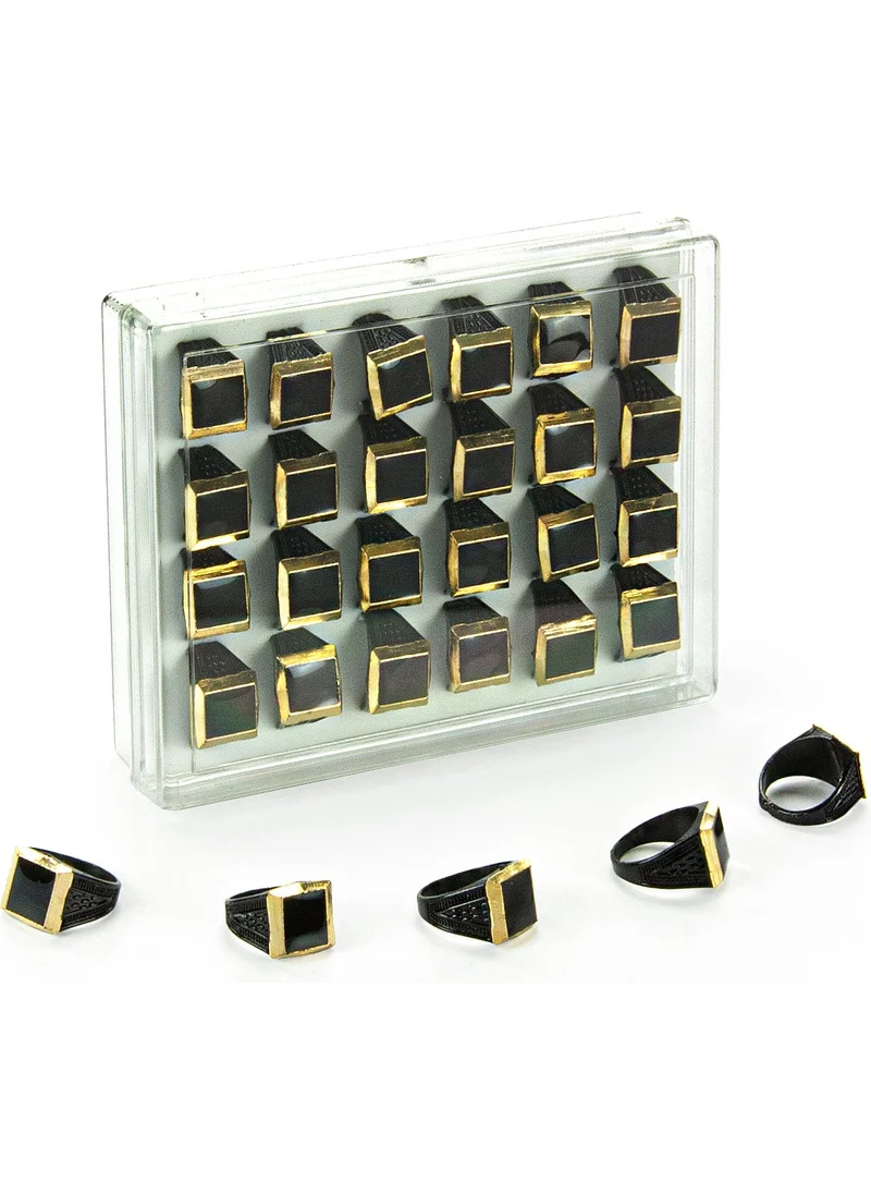 İhvan Online Hajj Umrah Gift 24 Pieces Checkered Patterned Men's Ring
