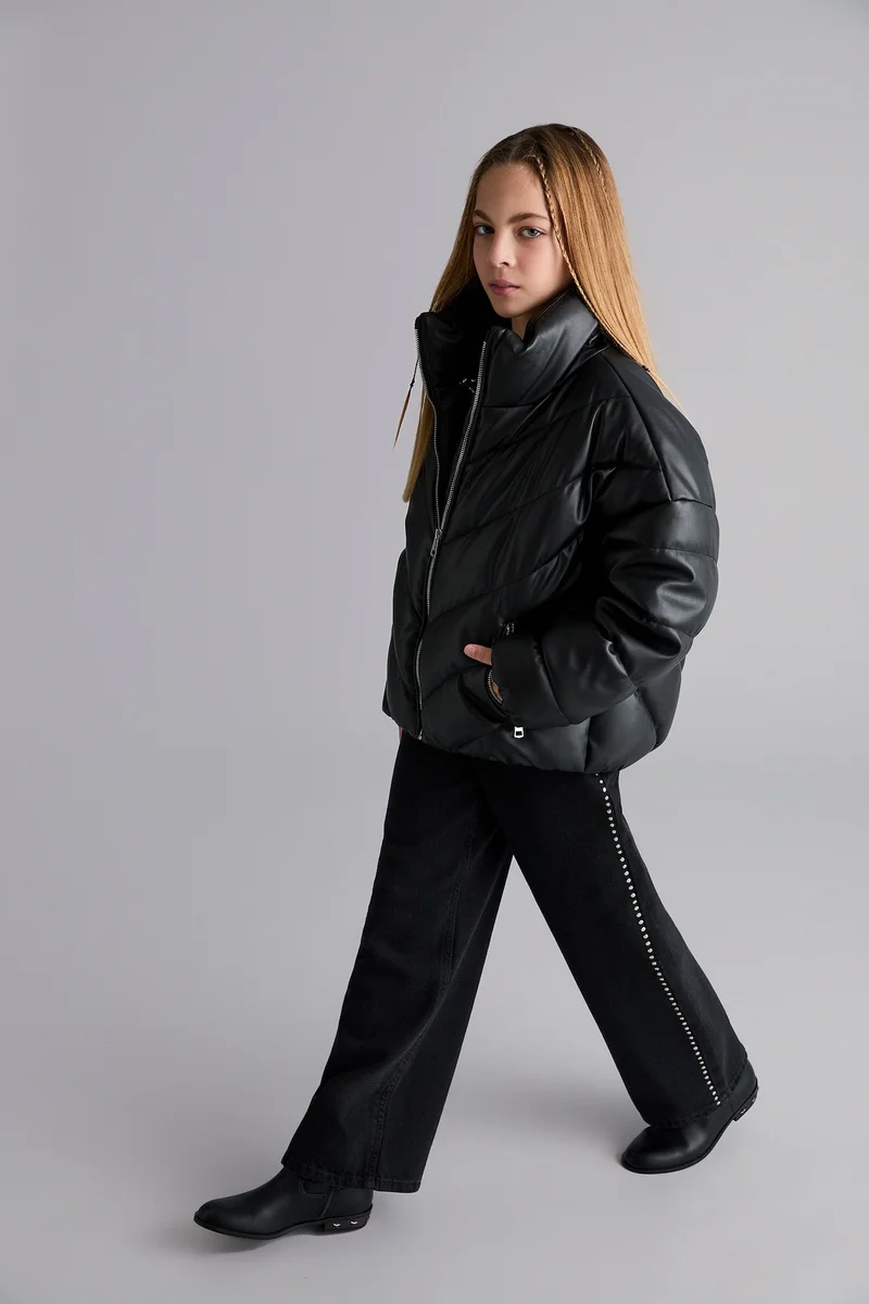 Defacto Girl Standing Collar Zippered Puffer Jacket
