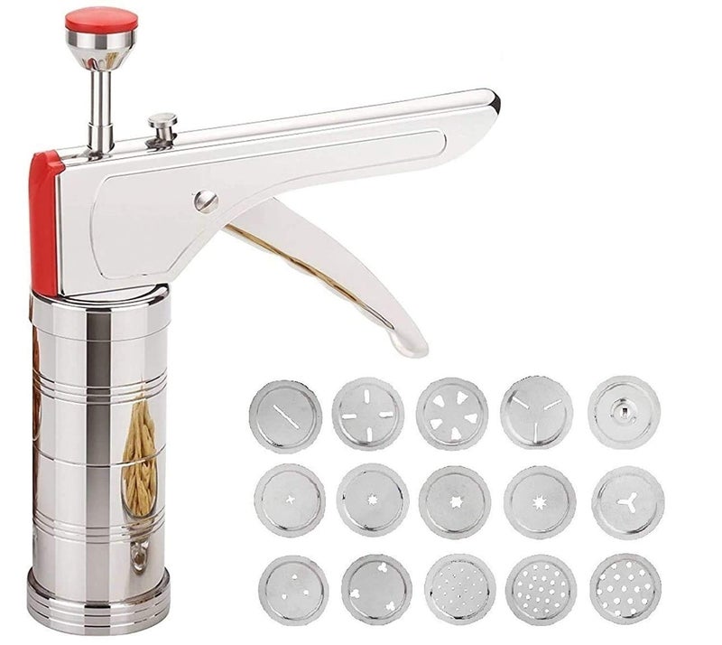 Wazdorf Wazdorf Stainless Steel Kitchen Press with 15 Different Types of Jalies Murukku MakerBhujiya MakerNoodlesCookiesNamkeenChakali MakerSev MakerFarsan MakerGathiya Maker  - Image 2