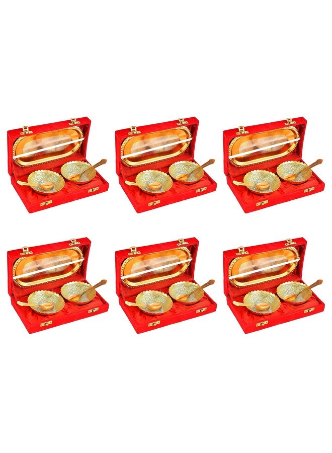 NOBILITY Bowl Spoon Tray Set Gold and Silver Plated Dry Fruits Dessert Serving Set Diwali Christmas Eid Wedding Return Gifts Friends Family Home Decorative Housewarming Corporate Gift items 6 Sets - Image 1