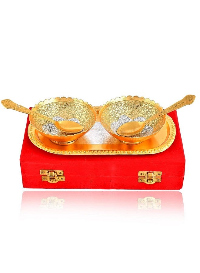 NOBILITY Bowl Spoon Tray Set Gold and Silver Plated Dry Fruits Dessert Serving Set Diwali Christmas Eid Wedding Return Gifts Friends Family Home Decorative Housewarming Corporate Gift items 6 Sets - Image 4