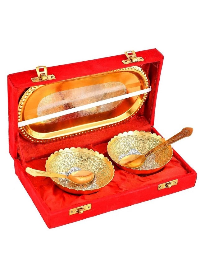 NOBILITY Bowl Spoon Tray Set Gold and Silver Plated Dry Fruits Dessert Serving Set Diwali Christmas Eid Wedding Return Gifts Friends Family Home Decorative Housewarming Corporate Gift items 6 Sets - Image 2