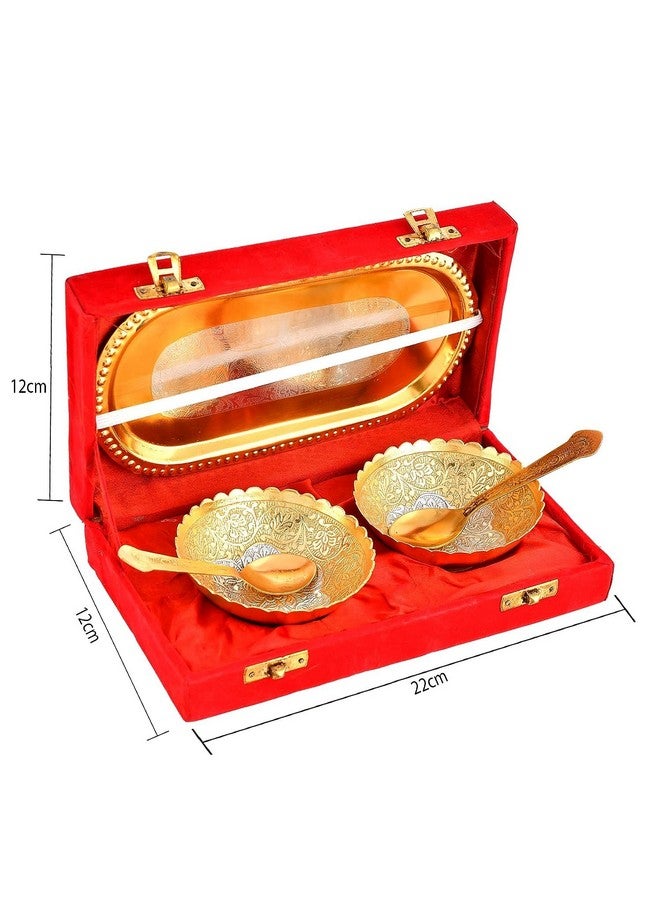 NOBILITY Bowl Spoon Tray Set Gold and Silver Plated Dry Fruits Dessert Serving Set Diwali Christmas Eid Wedding Return Gifts Friends Family Home Decorative Housewarming Corporate Gift items 6 Sets - Image 3