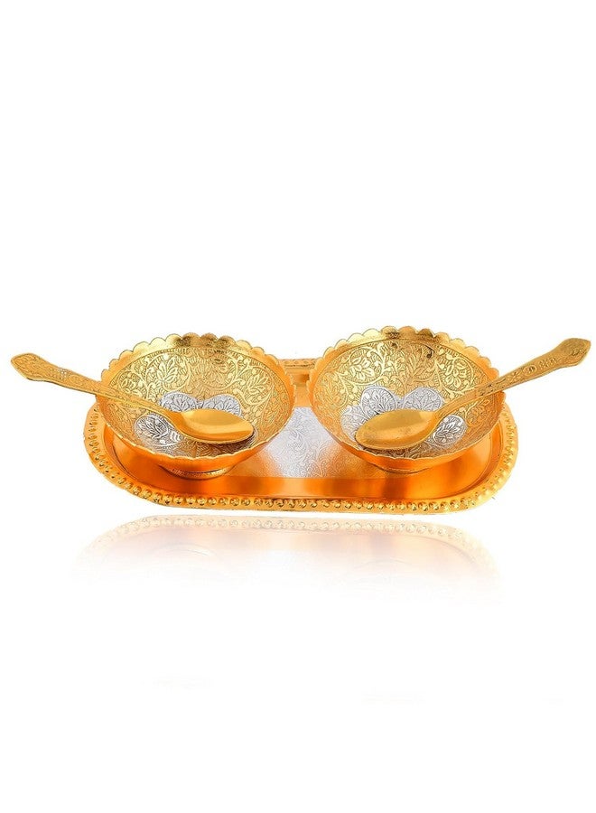 NOBILITY Bowl Spoon Tray Set Gold and Silver Plated Dry Fruits Dessert Serving Set Diwali Christmas Eid Wedding Return Gifts Friends Family Home Decorative Housewarming Corporate Gift items 6 Sets - Image 5