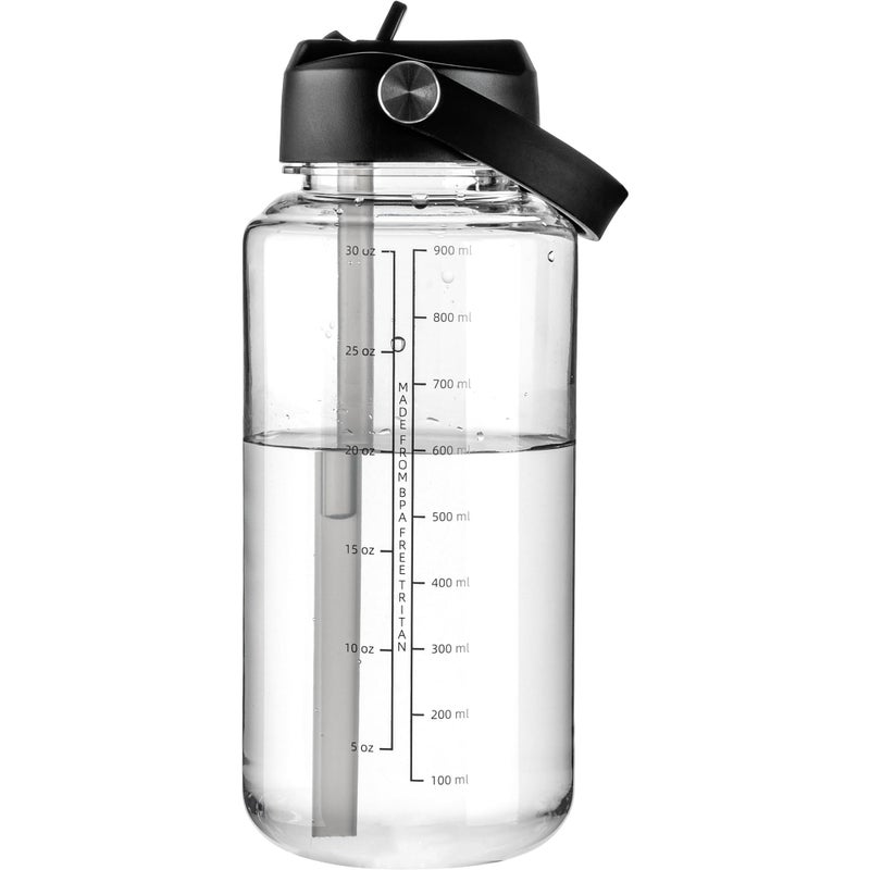 OLDLEY 32 oz Clear Water Bottle with Straw,Tritan BPA-Free, Wide Mouth, Leak Proof - for Gym, Travel, Home, School, Office (Clear) - Image 1