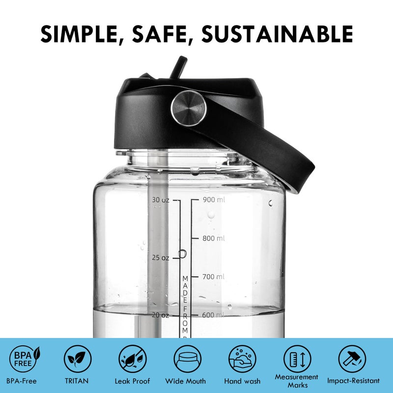 OLDLEY 32 oz Clear Water Bottle with Straw,Tritan BPA-Free, Wide Mouth, Leak Proof - for Gym, Travel, Home, School, Office (Clear) - Image 4