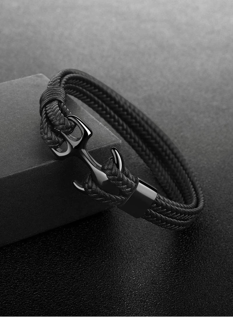 كاست ويف سوار للجنسين مصنوع يدويًا، سوار متعدد الطبقات على شكل مرساة عتيقة، سوار معصم ملفوف بحبل، سوار صداقة، مجوهرات للرجال والنساء - Image 3