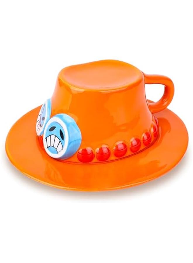 Anime Ceramic One Piece Coffee Mugs Merch, Luffy Straw Hat Manga Milk Tea Cup Collection Gift Set for Anime Lovers (Ace)  - Image 1