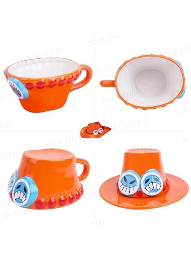 Anime Ceramic One Piece Coffee Mugs Merch, Luffy Straw Hat Manga Milk Tea Cup Collection Gift Set for Anime Lovers (Ace)  - Image 5
