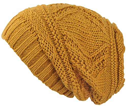 Lilax Knit Slouchy Oversized Soft Warm Winter Beanie Hat Mustard - Image 1